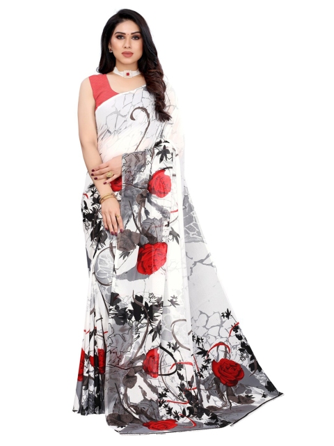 

KALINI White & Grey Floral Saree