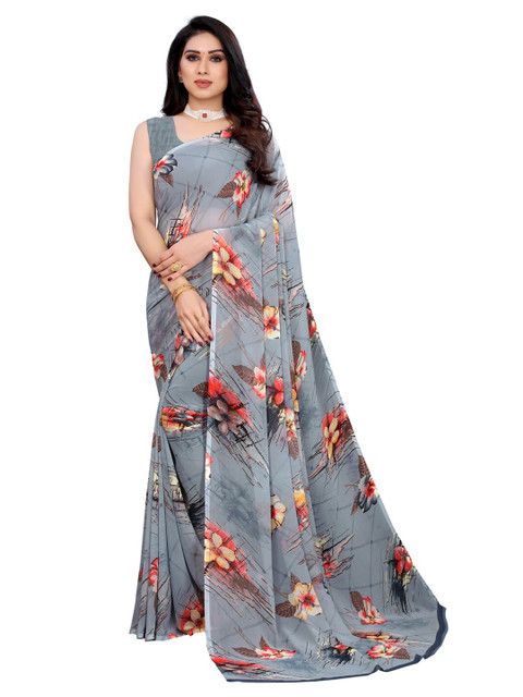 

KALINI Grey & Brown Floral Saree
