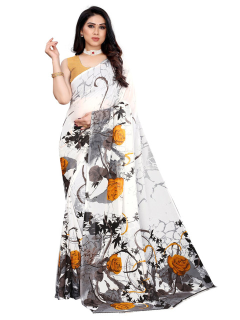 

KALINI White & Grey Floral Saree