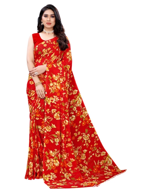 

KALINI Red & Mustard Floral Saree