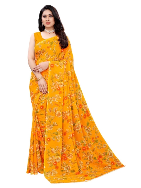 

KALINI Yellow & Orange Floral Saree