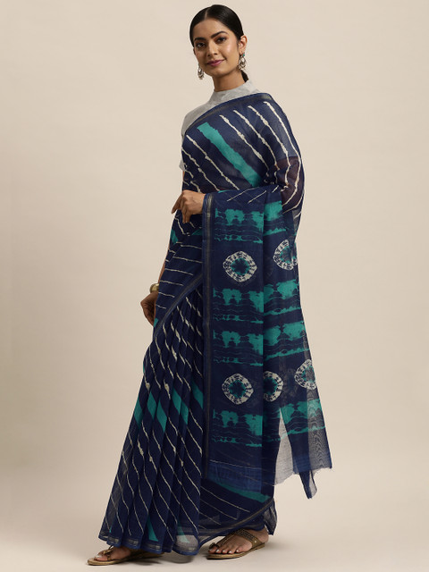 

aamna Navy Blue Leheriya Silk Cotton Saree