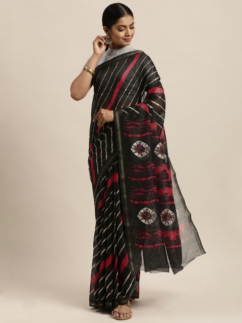 

aamna Black & Red Leheriya Silk Cotton Saree