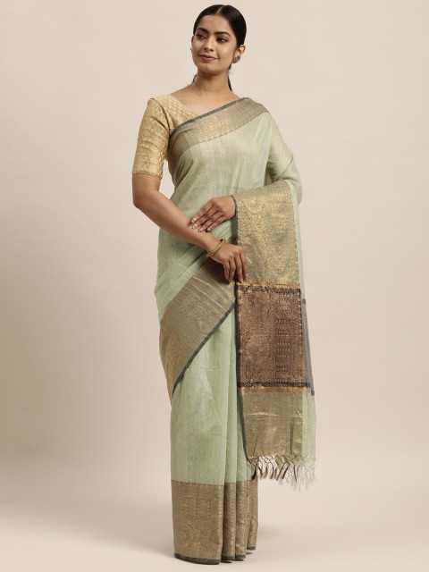 

aamna Green & Gold-Toned Tissue Banarasi Saree