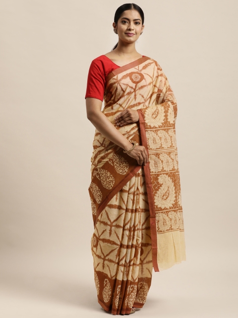 

aamna Beige & Brown Ethnic Motifs Pure Cotton Saree