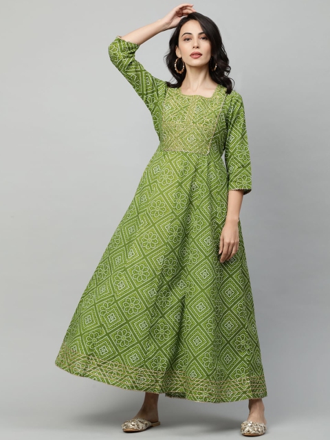 

FASHOR Green Printed Ethnic A-Line Maxi Dress