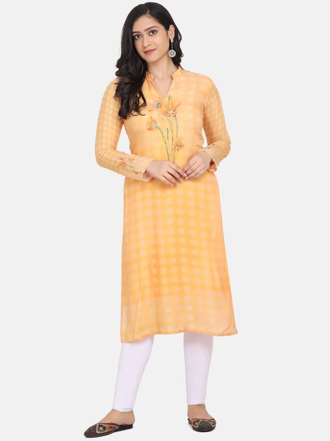 

Saanjh Women Yellow & Off White Checked Thread Work Kurta
