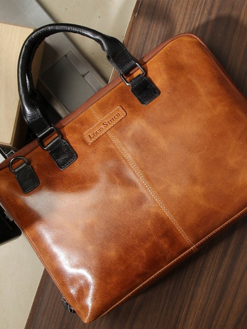 

LOUIS STITCH Unisex Brown & Black Leather Laptop Bag