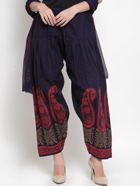 

Clora Creation Women Navy Blue & Red Printed Loose-Fit Pure Cotton Patiala With Dupatta