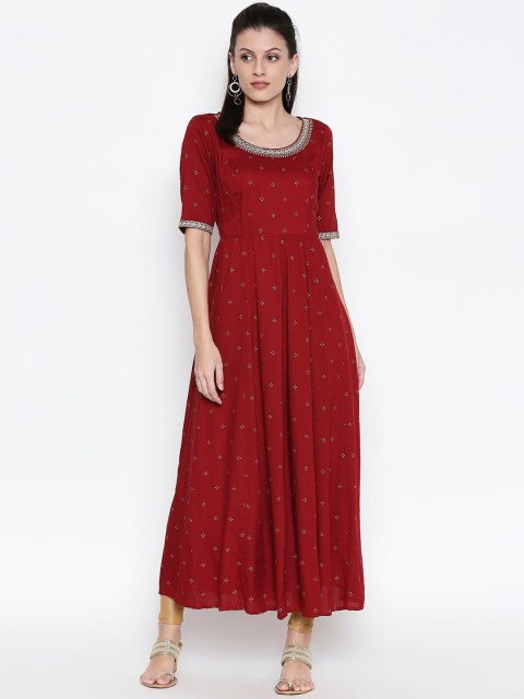 

RANGMANCH BY PANTALOONS Red Ethnic Motifs Maxi Dress