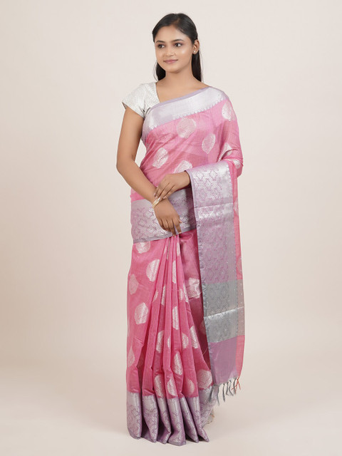 

Pothys Pink & Purple Ethnic Motifs Zari Woven Design Saree