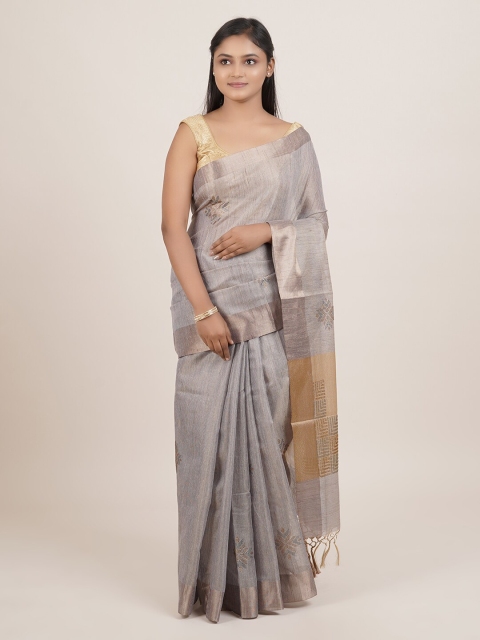 

Pothys Grey & Beige Beads and Stones Tissue Saree