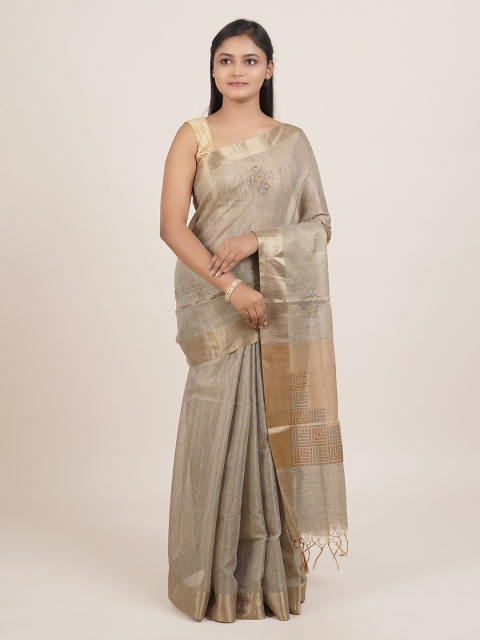 

Pothys Grey & Beige Geometric Embellished Tissue Saree