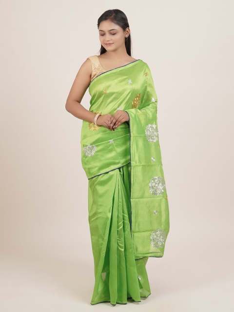 

Pothys Green & Gold-Toned Ethnic Motifs Embroidered Saree