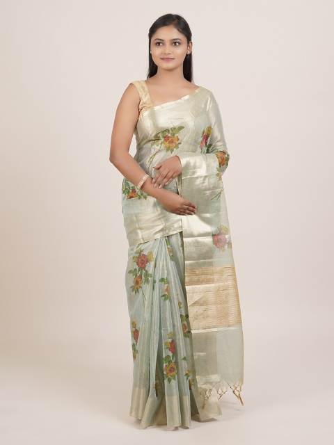 

Pothys Green & Gold-Coloured Floral Zari Tissue Saree