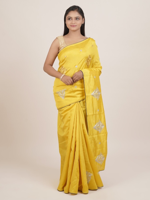 

Pothys Yellow & Silver-Coloured Ethnic Motifs Embroidered Saree