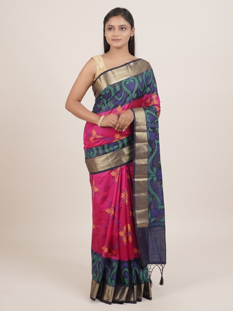 

Pothys Pink & Blue Floral Woven Design Saree