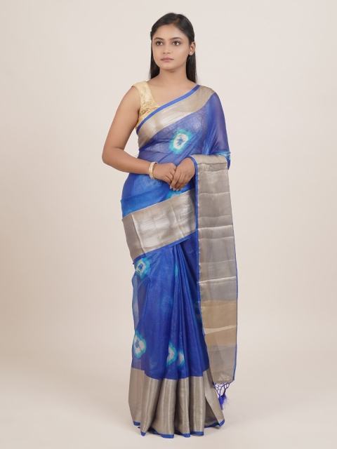 

Pothys Blue & White Bandhani Zari Tissue Saree