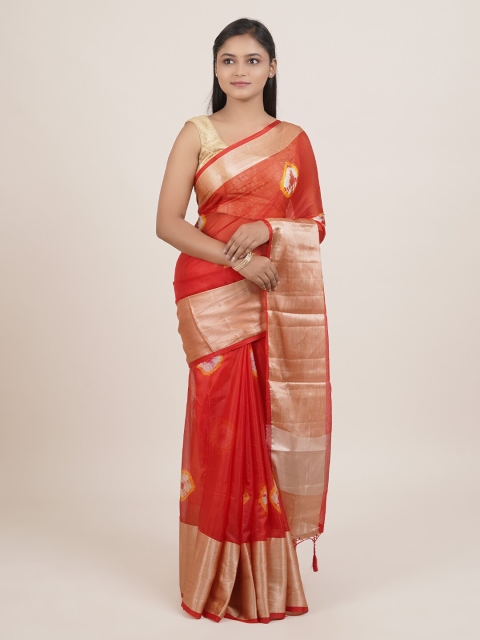 

Pothys Red & White Bandhani Printed Tissue Saree