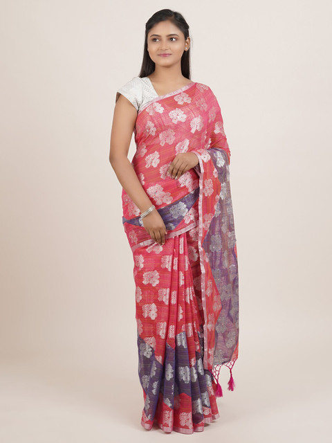 

Pothys Pink & Grey Ethnic Motifs Zari Saree