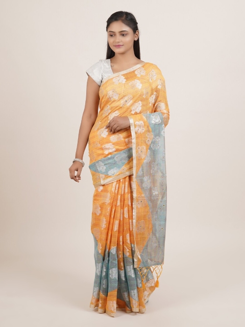 

Pothys Yellow & Grey Woven Design Saree