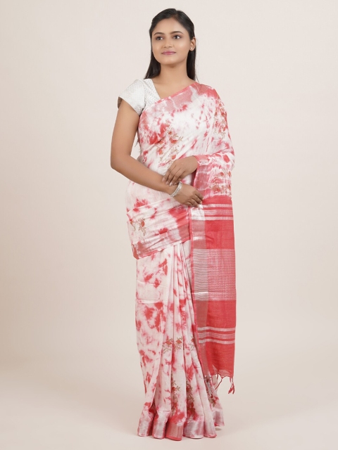 

Pothys Red & White Tie and Dye Linen Blend Saree