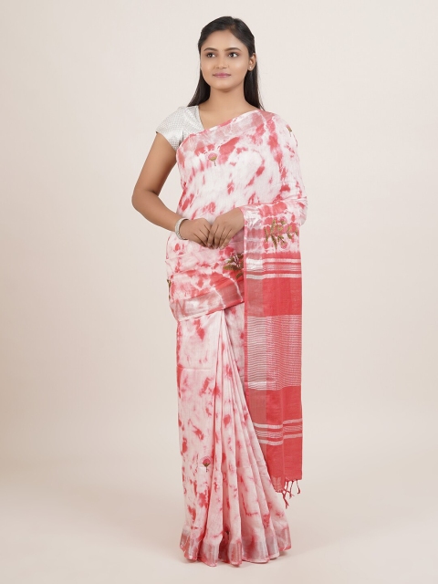 

Pothys Red & White Tie and Dye Zari Linen Blend Saree