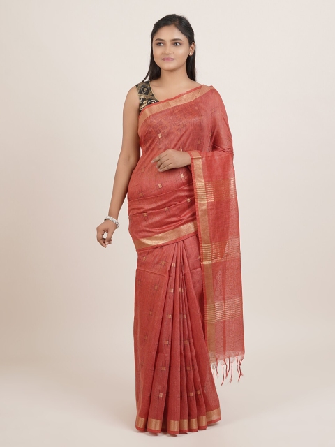 

Pothys Red & Gold-Toned Linen Blend Saree
