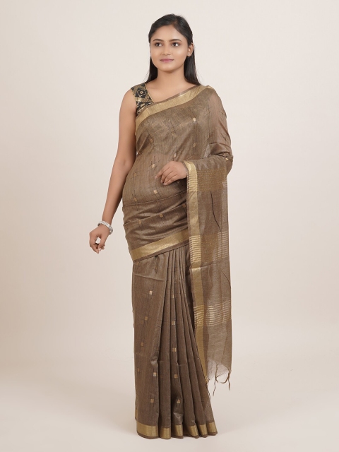 

Pothys Brown & Gold-Coloured Zari Linen Blend Saree