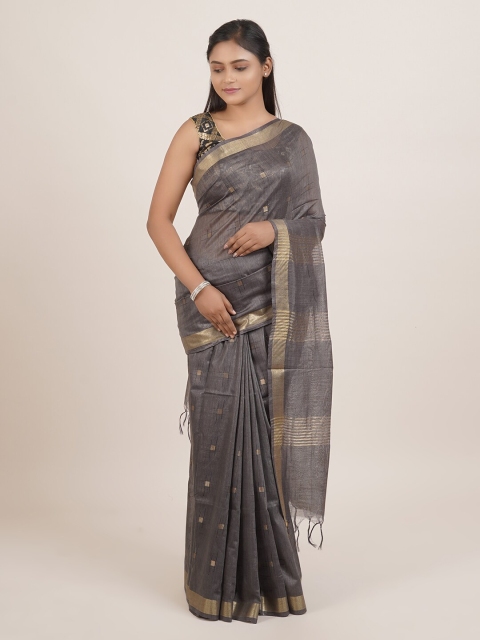 

Pothys Grey & Gold-Toned Linen Blend Saree