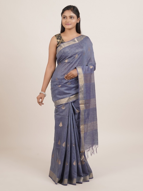 

Pothys Blue & Gold-Coloured Zari Linen Blend Saree
