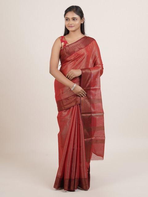 

Pothys Maroon & Gold-Coloured Woven Design Tissue Saree