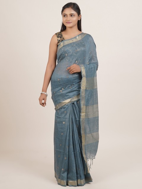 

Pothys Blue & Gold-Toned Linen Blend Saree