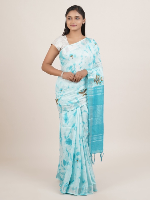 

Pothys Blue & White Tie and Dye Linen Blend Saree