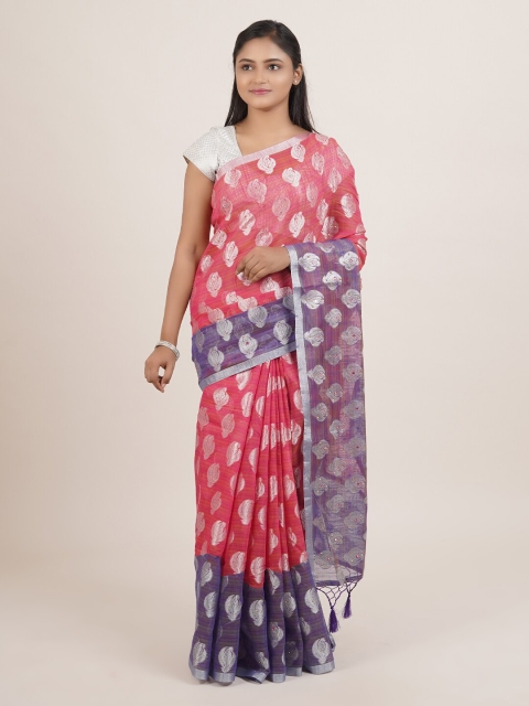 

Pothys Pink & Blue Ethnic Motifs Zari Saree
