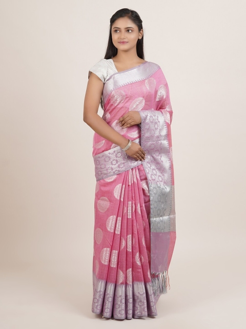 

Pothys Pink & Silver-Toned Woven Design Saree