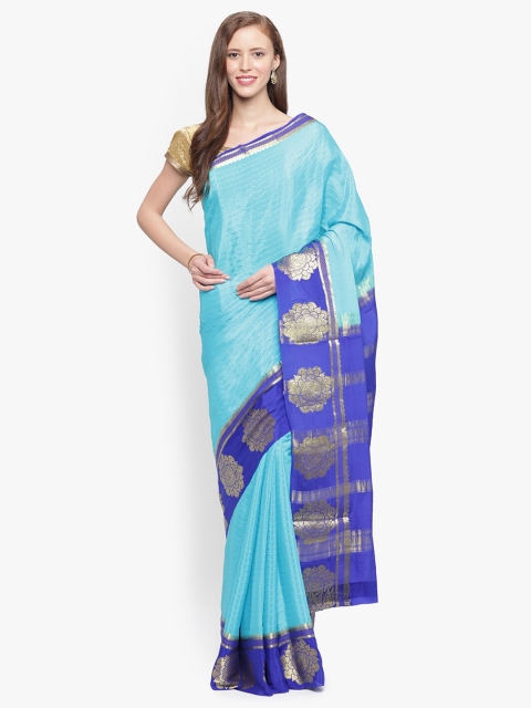 

Sudarshan Silks Blue & Gold-Toned Zari Pure Silk Mysore Silk Handloom Saree
