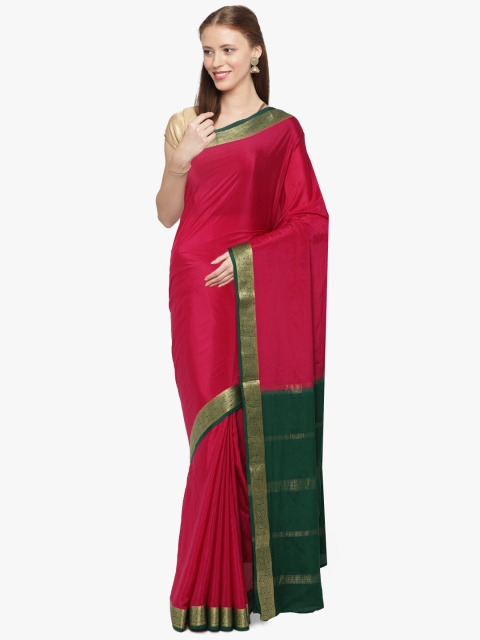 

Sudarshan Silks Pink & Green Zari Handloom Pure Mysore Silk Saree