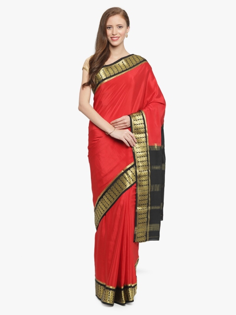 

Sudarshan Silks Red & Gold-Toned Zari Handloom Pure Mysore Silk Saree