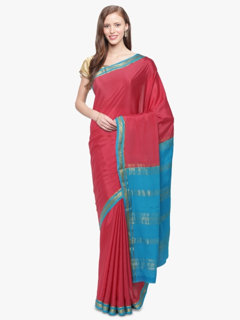 

Sudarshan Silks Pink & Blue Zari Handloom Pure Mysore Silk Saree