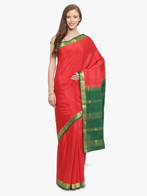 

Sudarshan Silks Red & Green Zari Handloom Pure Mysore Silk Saree