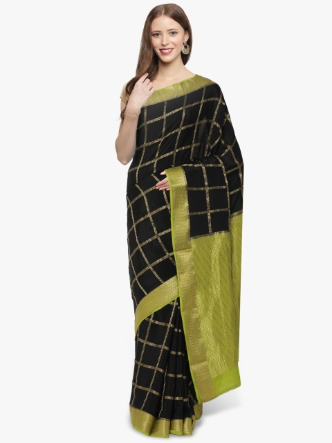 

Sudarshan Silks Black & Green Checked Zari Handloom Pure Mysore Silk Saree