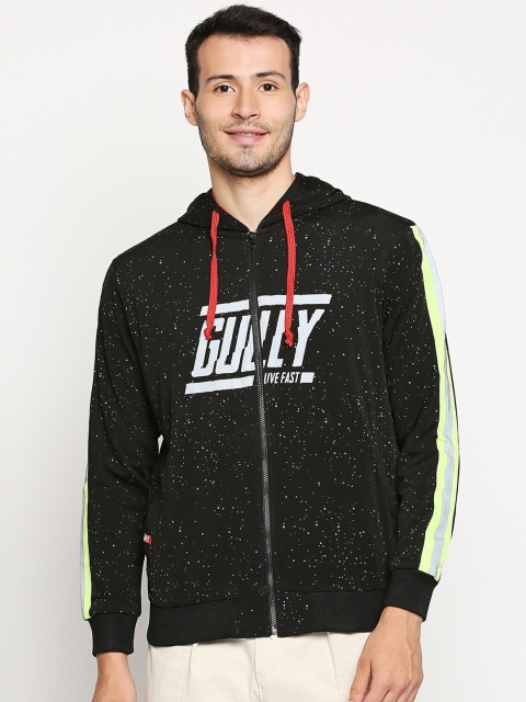 

GULLY Men Black Printed Hooded Sweatshirt
