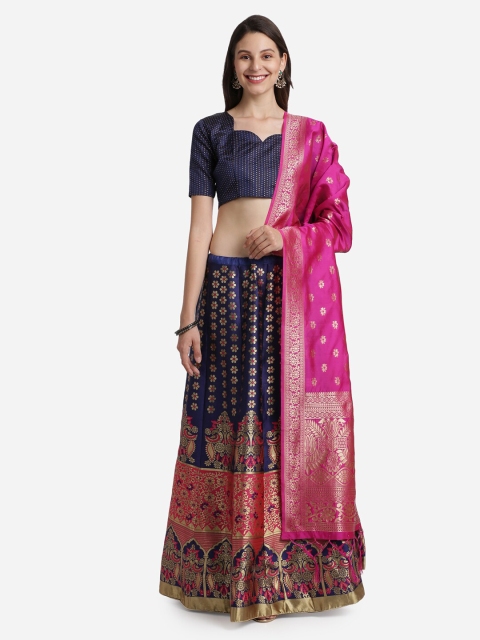 

Mitera Navy Blue & Pink Unstitched Lehenga & Blouse With Dupatta