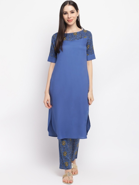 

IMARA Women Blue Floral Liva Kurti with Trousers