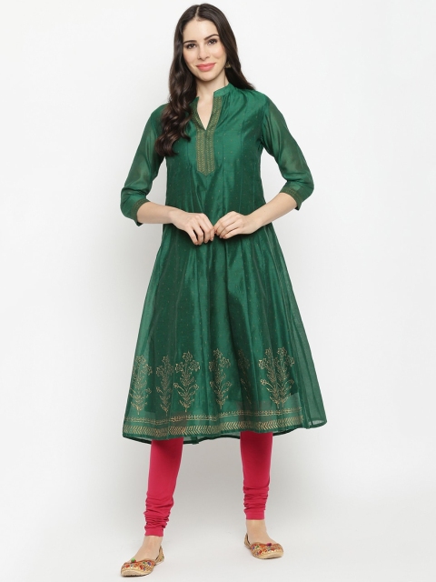 

IMARA Women Green Ethnic Motifs Panelled Kurta with Churidar & With Dupatta