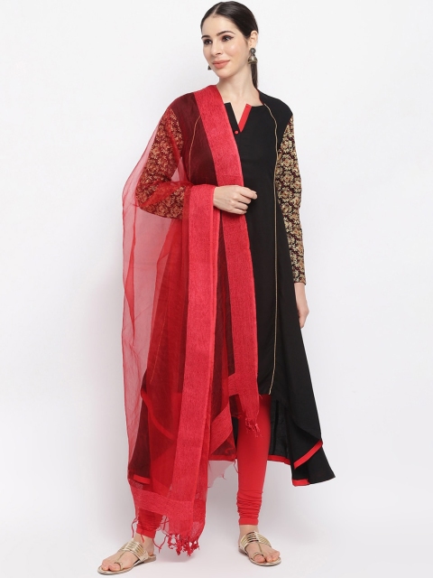 

IMARA Women Black Panelled Liva Kurta with Churidar & With Dupatta