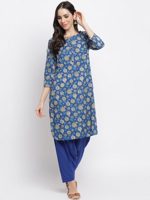 

IMARA Women Blue Ethnic Motifs Printed Liva Kurta with Patiala