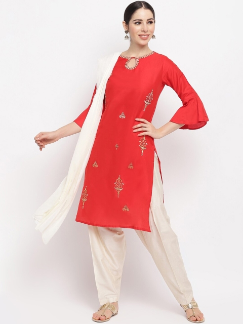 

IMARA Women Orange & Off White Embroidered Kurta with Salwar & With Dupatta