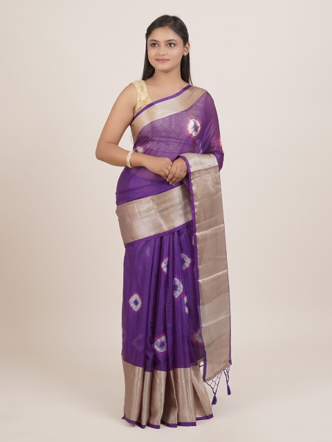 

Pothys Violet & White Bandhani Printed Tissue Saree With Zari Border